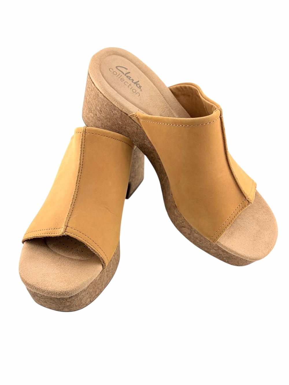 Clarks Collection Nerisa Vine Cork Platform Sandal Womens 9.5M Light Tan Nubuck